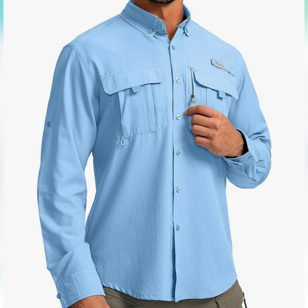 Men's Sun Protection Fishing Shirts Long Sleeve Travel Work Shirts for Men Sz S